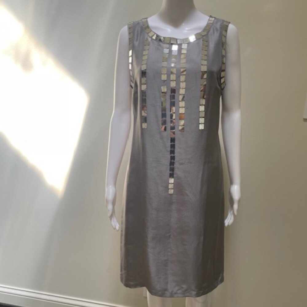 Tory Burch Gillies Dress Grey/Silver Silk Size 8